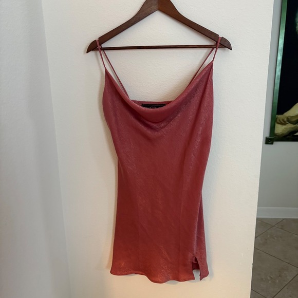 Polly Esther Dresses & Skirts - Polly Esther Pink Cowl Neck Spaghetti Strap Mini Dress Size M